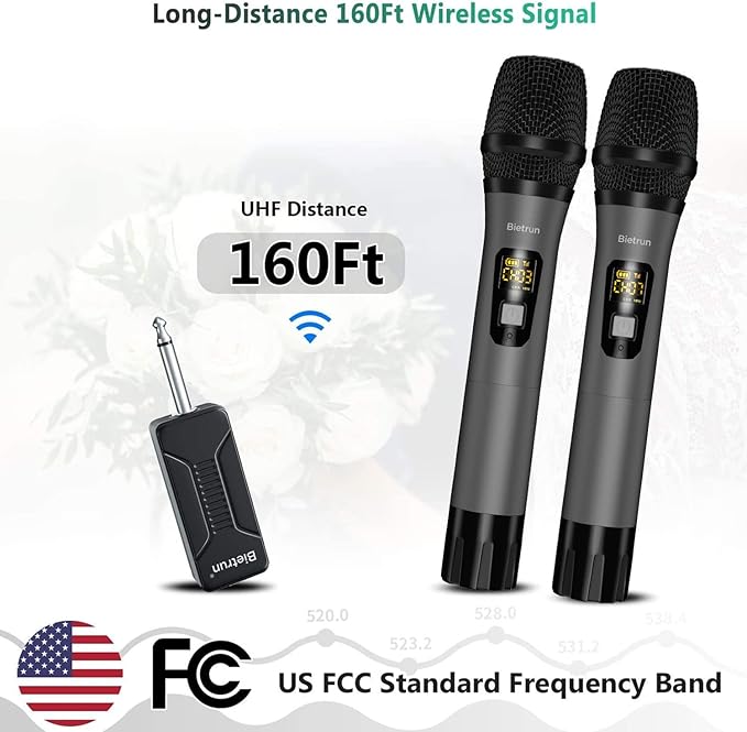 Wireless Microphone, Bietrun UHF Metal Dual Handheld Cordless Dynamic Mic System - Image 3