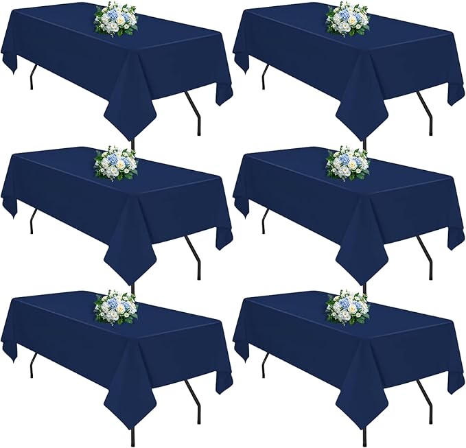Navy Blue 6 Pack Polyester Table Cloth 60 x 102 Inch, Rectangle Tablecloths by TableClothAndTableRunner