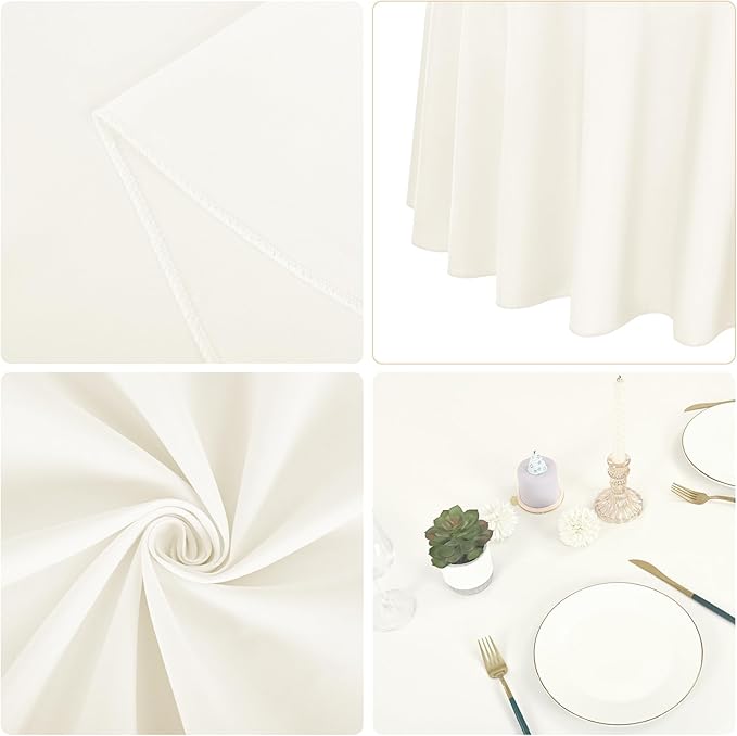 fani 12 Pack 90 Inch Round Tablecloth Ivory Polyester Fabric Table Cloth - Image 5