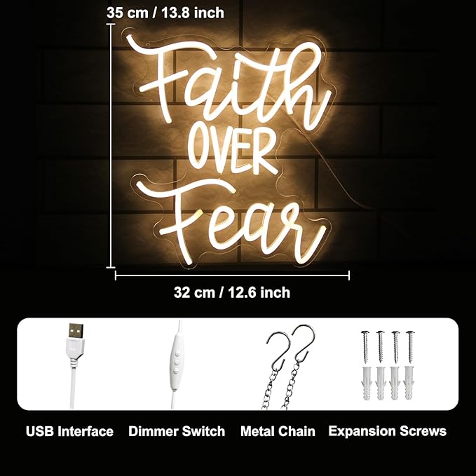 Faith Over Fear Neon Sign Jesus Neon Light Christian LED Signs - Image 3