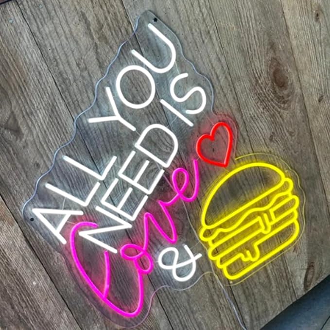 All You Need Is Love & Burger Custom Hamburger Fast Food LED Neon Sign Night - Image 4