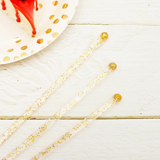 100-PCS Gold Glitter Plastic Swizzle Sticks, Crystal Cake Pops, Cocktail Coffee - Image 4