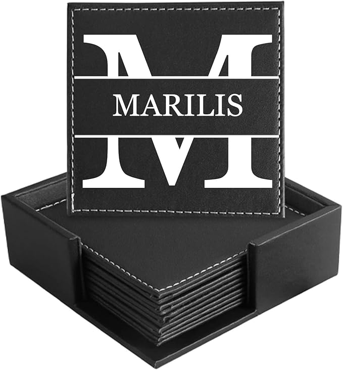 Custom Coasters Set of 6, Personalized Leather Coasters by XINYIMAI