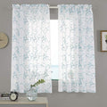 Floral Embroidery Sheer Curtains Blue 45 Inch Length, Vintage Rod Pocket Voile by MYSTIC-HOME