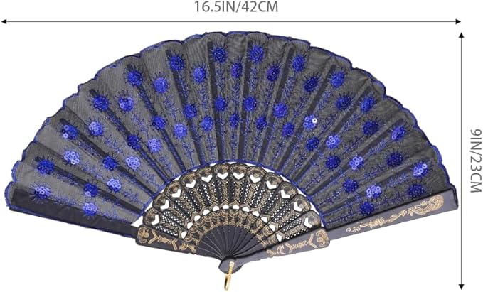 QIRMIZI 10 Pack Fabric Folding Handheld Fans, and Dancing, Royal Blue - Image 3