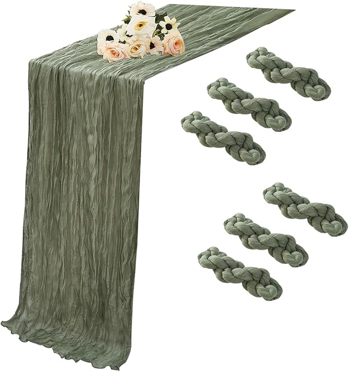 Sage Green 6 Pack Cheesecloth Table Runner 120 Inch 10 FT Boho Rustic Gauze by RRBXIA