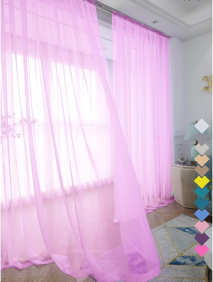Window Pink Sheer Curtains 48 Inches Width 45 Inches Long 2 Panels Sheer by L%26TEC