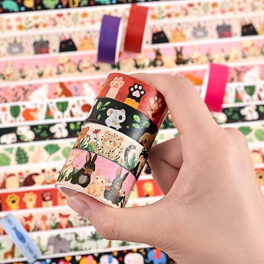36 Rolls Animal Theme Washi Tape Set, Colorful Cute Adorable Animals Writable - Image 5