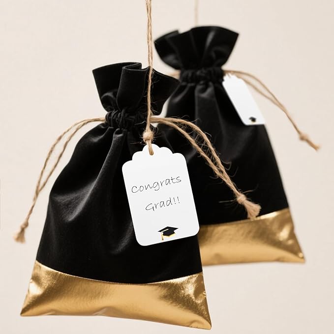100Pcs Blank Gift Tags with String Foil Black Gold Grad Cap Large Paper Gift - Image 7