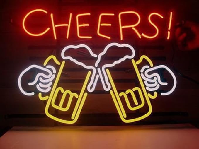 Cheers Beer Real Glass Neon Light Sign Home Beer Bar Pub Recreation Room Game by +Liqi+neon+signs