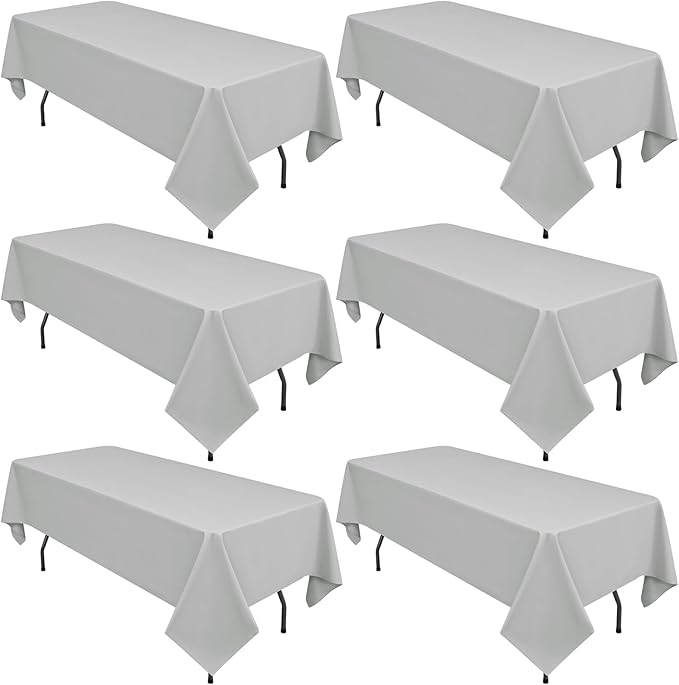 6 Pack Light Grey Rectangular Tablecloths, 60 x 126 Inch, Polyester/Fabric by REWOMC