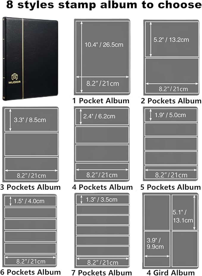 MUDOR Stamp Collecting Album, 6 Rows Pockets Stamp Book - Image 8