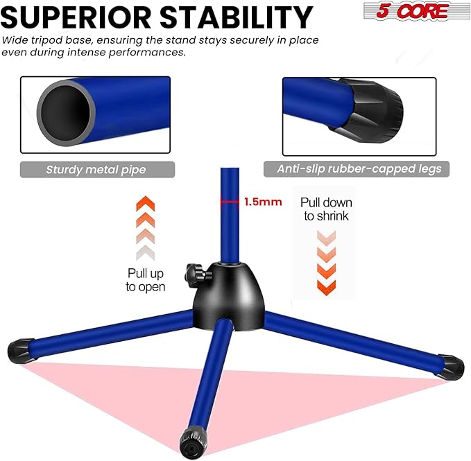 5 Core Tripod Mic Stand Floor Adjustable 18 to 72 Inches Sturdy Boom Arm Holder - Image 5