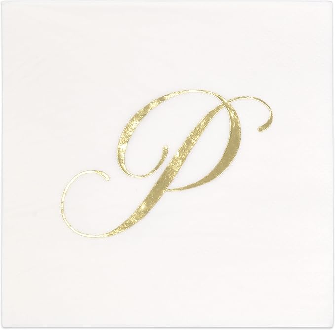 Gift Boutique - 100 Gold Monogram Cocktail Napkins Letter P Disposable Paper by GiftBoutique