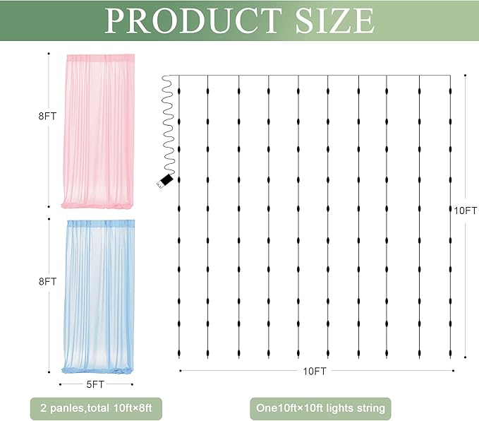 Tulle Backdrop Curtain with Lights String 10FT X 8FT Pink and Blue Sheer Tulle - Image 2