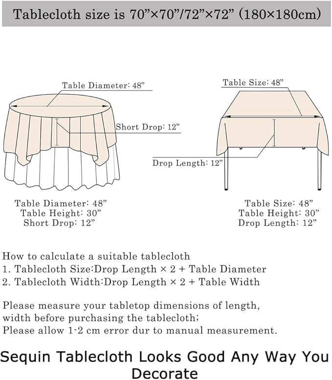 ShinyBeauty 72x72 Inch Square Sequin Tablecloth Overlay - Image 6