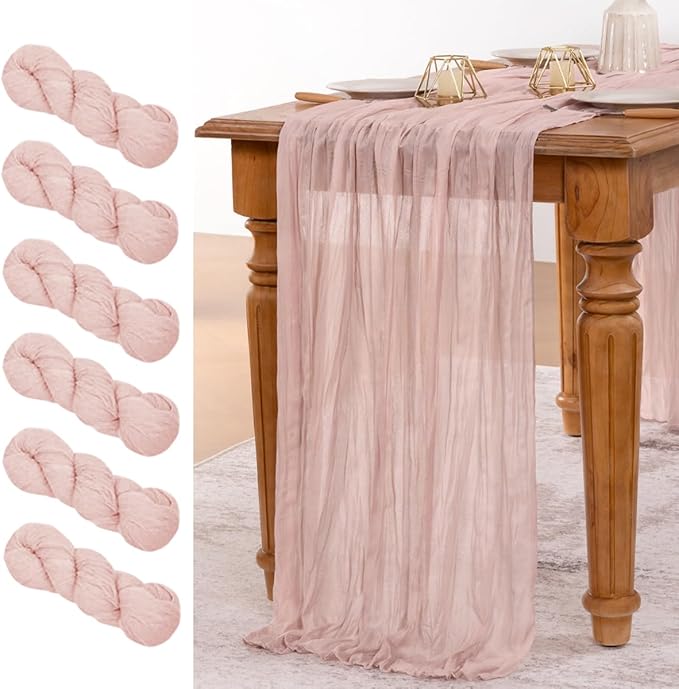 MLMW 6 Pack Pink Cheesecloth Table Runner Boho Gauze Rustic Cheese Cloth Table by MLMW