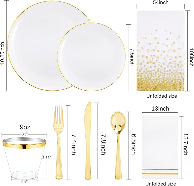 Festiva 176Pcs White and Gold Plastic Plates - Image 2