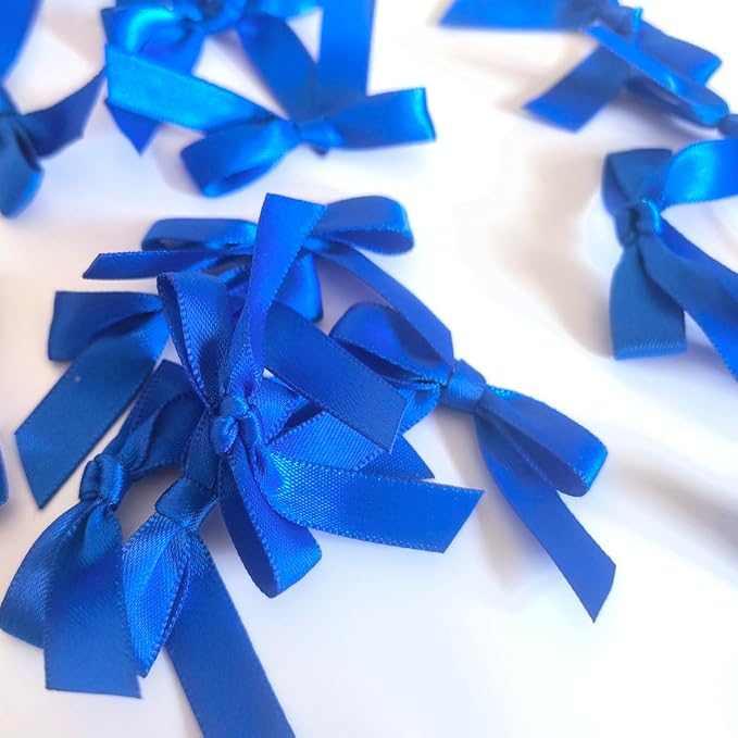 50pcs 1-1/2" Blue Satin Ribbon Bows Without Twist Ties - Image 9