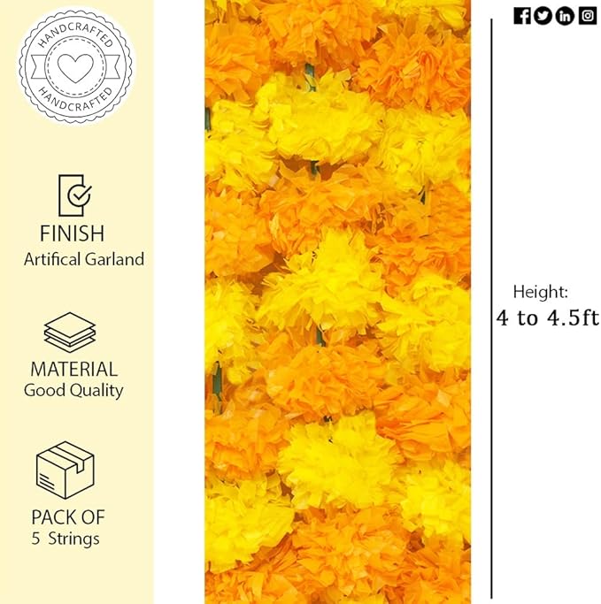 Marigold Garland for Diwali Decorations Pack of 5 - Image 5
