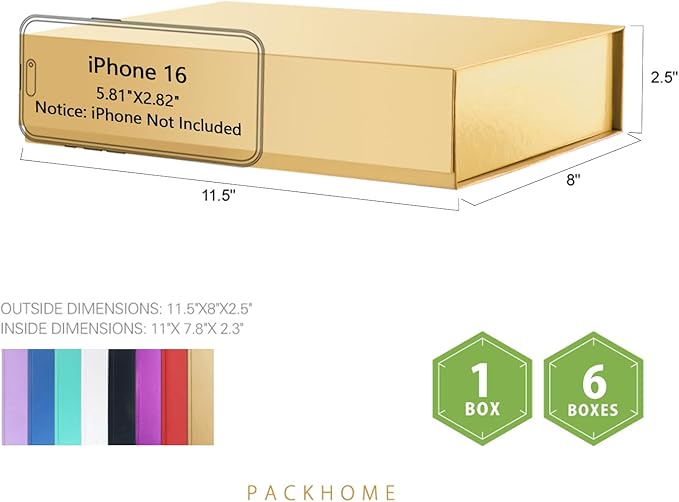 PACKHOME 6 Gift Boxes 11.5x8x2.5 Inches, Sturdy Shirt Boxes - Image 2