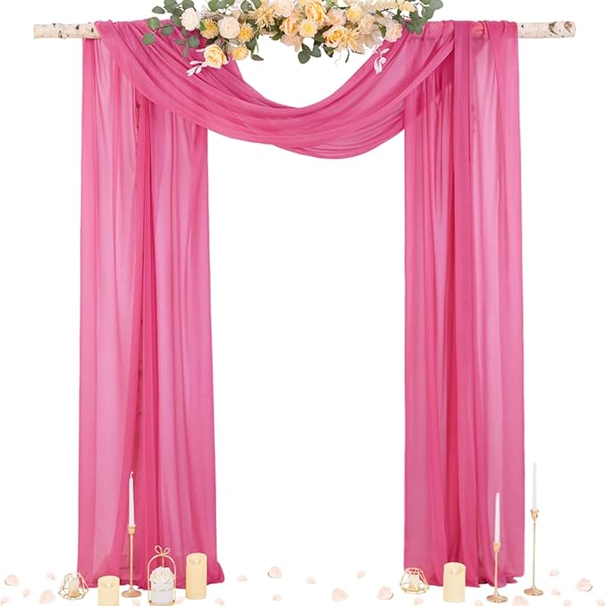Socomi Wedding Arch Draping Fabric 29" x 20Ft 4 Panels Fuchsia Sheer Outdoor by Socomi