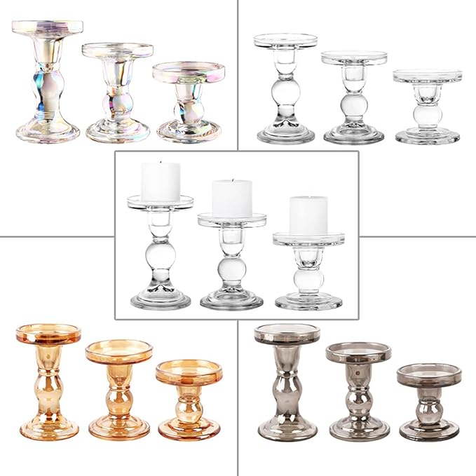 3-Piece Set of Glass Candlestick, Crystal Candlestick Holder Holder and Conical - Image 2