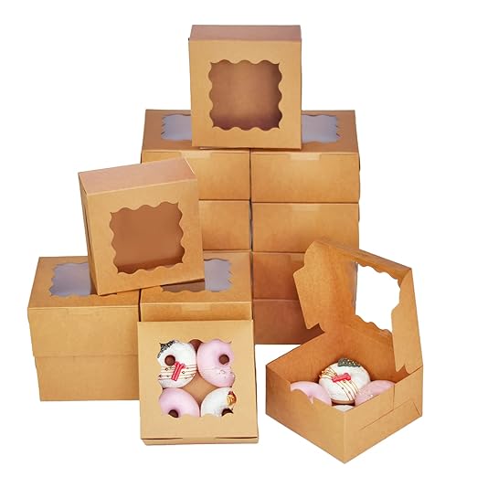Bakepacker 100pcs Kraft Cookie Boxes 6x6x3 inches Easy Assemble Macaroon Pastry by Bakepacker