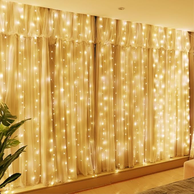 HXWEIYE 300LED Fairy Curtain Lights, 9.8x9.8Ft USB Plug-in 8 Modes Christmas by LightUpYourHomewHXWEIYE