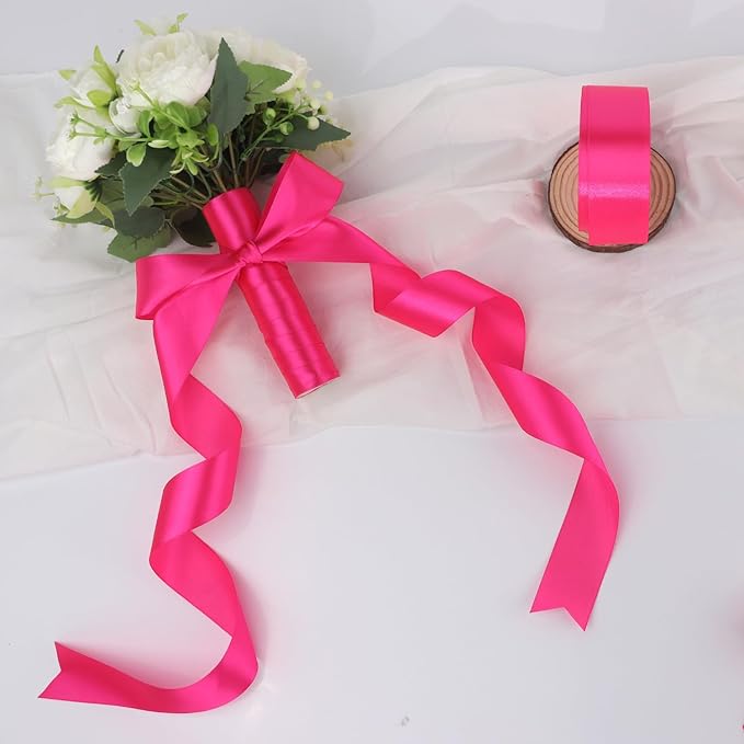 Hot Pink Solid Satin Ribbon 1-1/2 Inch 50 Yards Solid Polyester Fabric Ribbon - Image 6
