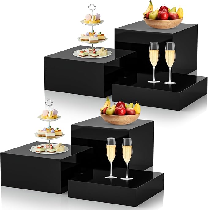 6Pcs Black Buffet Risers Acrylic Boxes Display Food Risers by LooksForwardtoSeeingYou