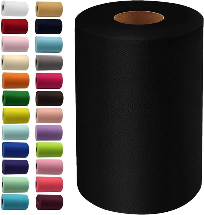 Black Tulle Fabric Rolls 6 Inch by 100 Yards Fabric Spool Tulle Ribbon by IONTACH