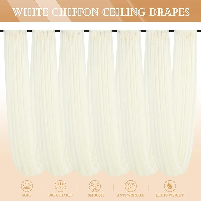 6 Panels Ivory Ceiling Drapes for Wedding 5ftx40ft Sheer Drapery Chiffon Fabric - Image 5