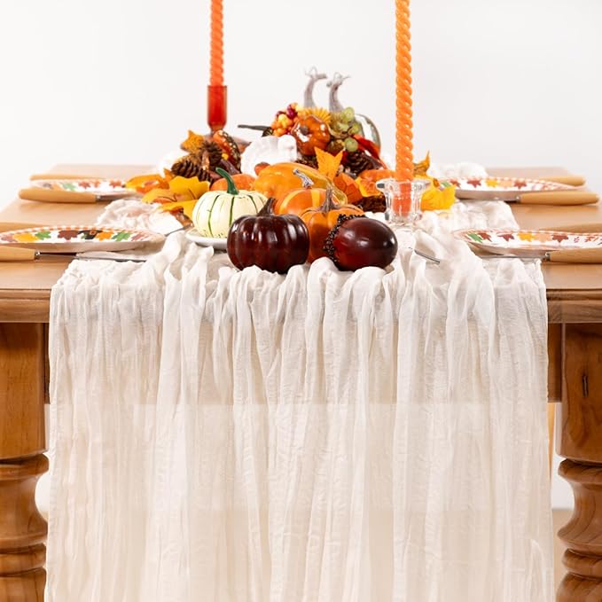 Ivory White Cheesecloth Table Runner 10 Pack Fall Table Runners Boho Gauze 120 - Image 2