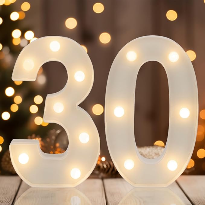 Decorative Led Light Up Numbers, 30th Birthday Decorations, Warm White Led by Weareyourgoodpartners