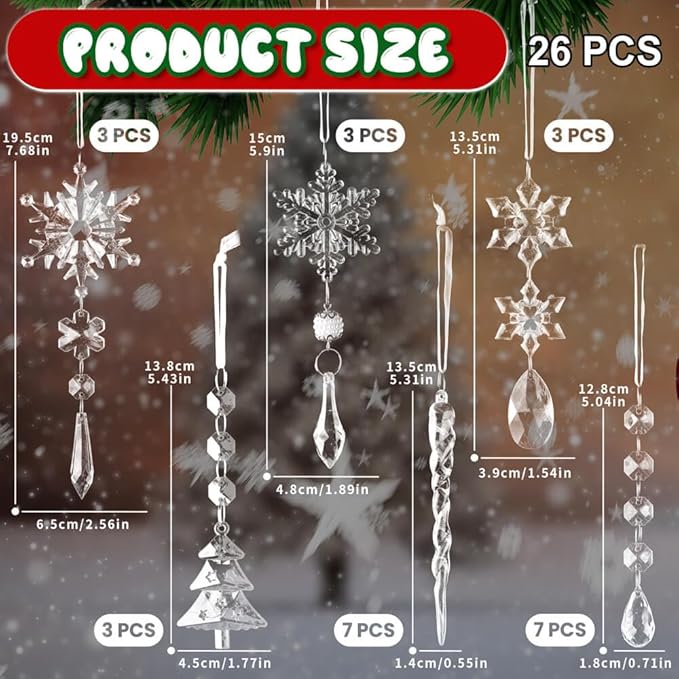 Lanpn 26PCS Christmas Ornaments Crystal Christmas Tree Decoration, Hanging - Image 3