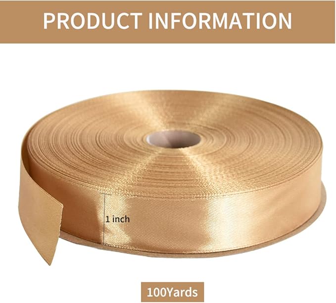 TONIFUL 1 Inch x 100yds Gold Satin Ribbon, Thin Solid Color Satin Ribbon - Image 2