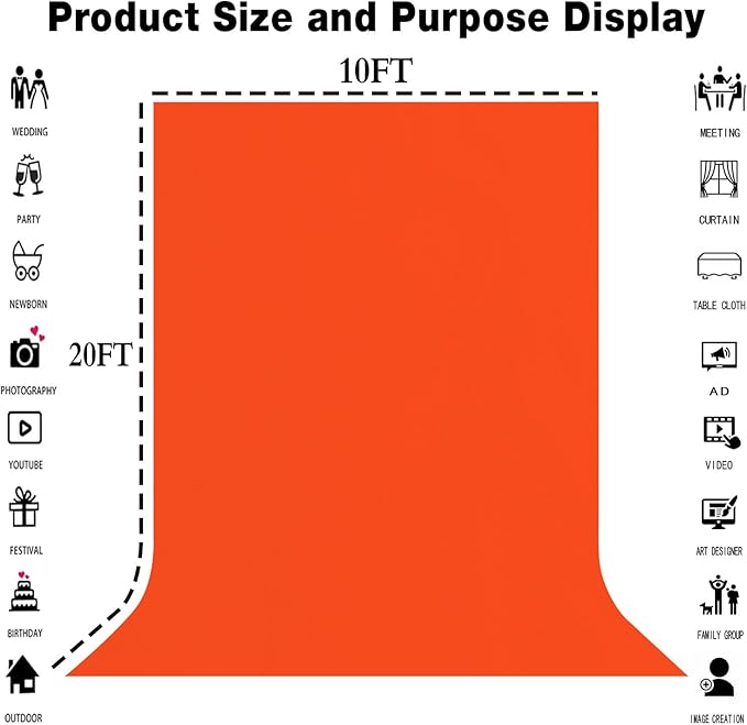 10x20FT Large Orange Screen Backdrop - Image 3
