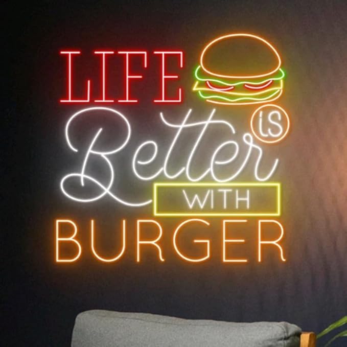 Life Is Better With Neon Burger Sign, Burgers Neon Light, Led Sign, Restaurant - Image 3