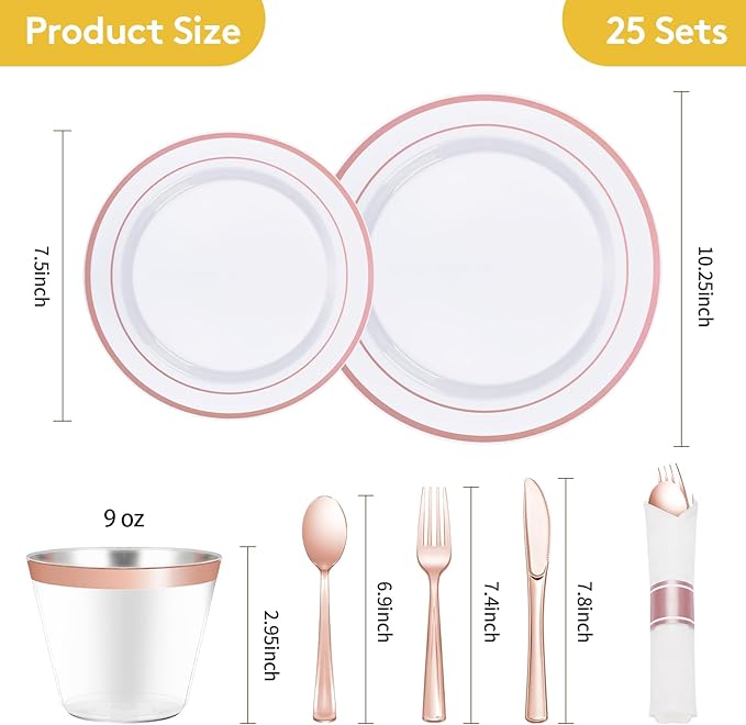 Goodluck 175 Piece Rose Gold Plastic Dinnerware Set - Image 4