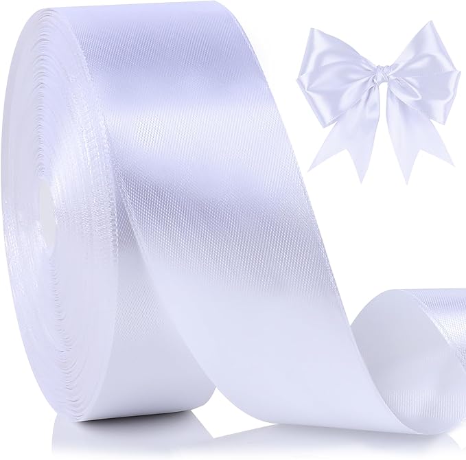 NESCCI 100 Yards Ribbon, 1-1/2 Inch White Satin Ribbon, Single Face Satin by NESCCI