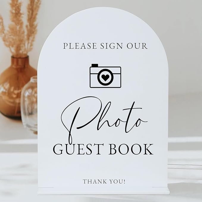 Acrylic Photo Guestbook with Stand- 5"x7" White Arched Wedding Sign and Base - Image 7
