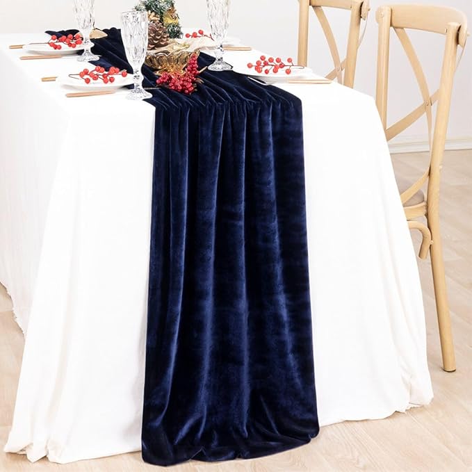 MLMC 2 Pack Navy Blue Velvet Table Runner 10ft Luxury Deep Blue Velvet Fall - Image 5