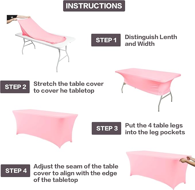 IVAPUPU 4FT Table Cloth for Rectangular Fitted Events Stretch Pink Table Covers - Image 4
