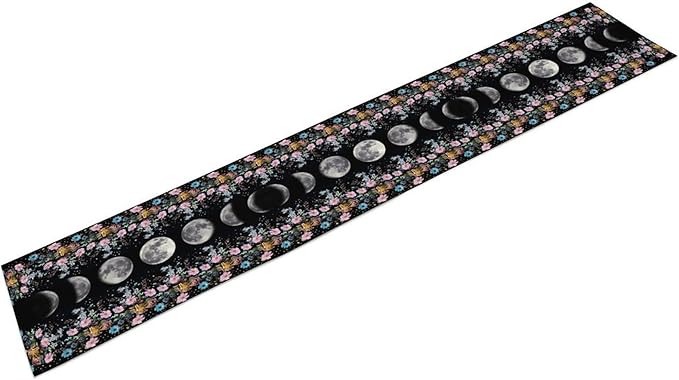 Boho Floral Moon Table Runner, Spring Flower Leaves Mystical Gothic Sun Moon - Image 2