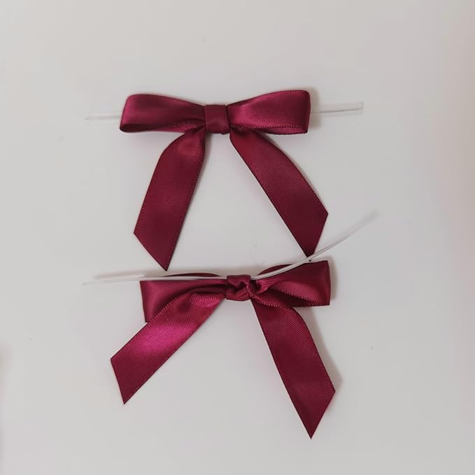 50pcs 2-1/2" Burgundy Satin Ribbon Bows - Image 4