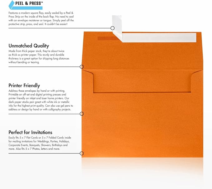 LUXPaper A7 Invitation Envelopes | Peel & Press | 5 1/4" x 7 1/4" | Flame - Image 8