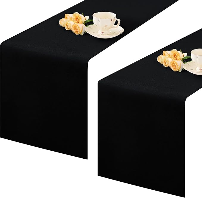 2 Pack Black Long Table Runner 12 x 108 Inch Solid Color Farmhouse Runners by mylacerhome
