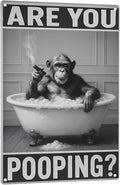 Bathroom Decor Wall Art – Funny Chimpanzee in Bathtub Tin Sign, 8x12 Inch Black by Unknown