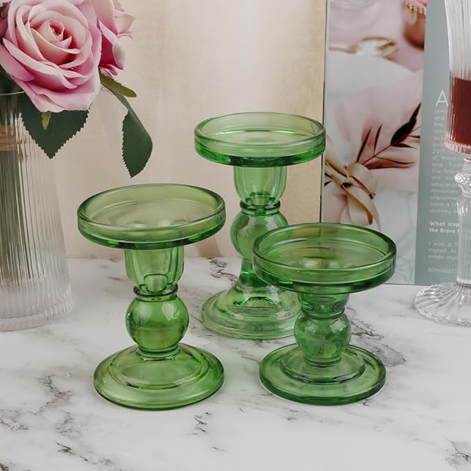 6-Piece Set of Green Glass Candlestick, Crystal Candlestick Holder Holder and - Image 7